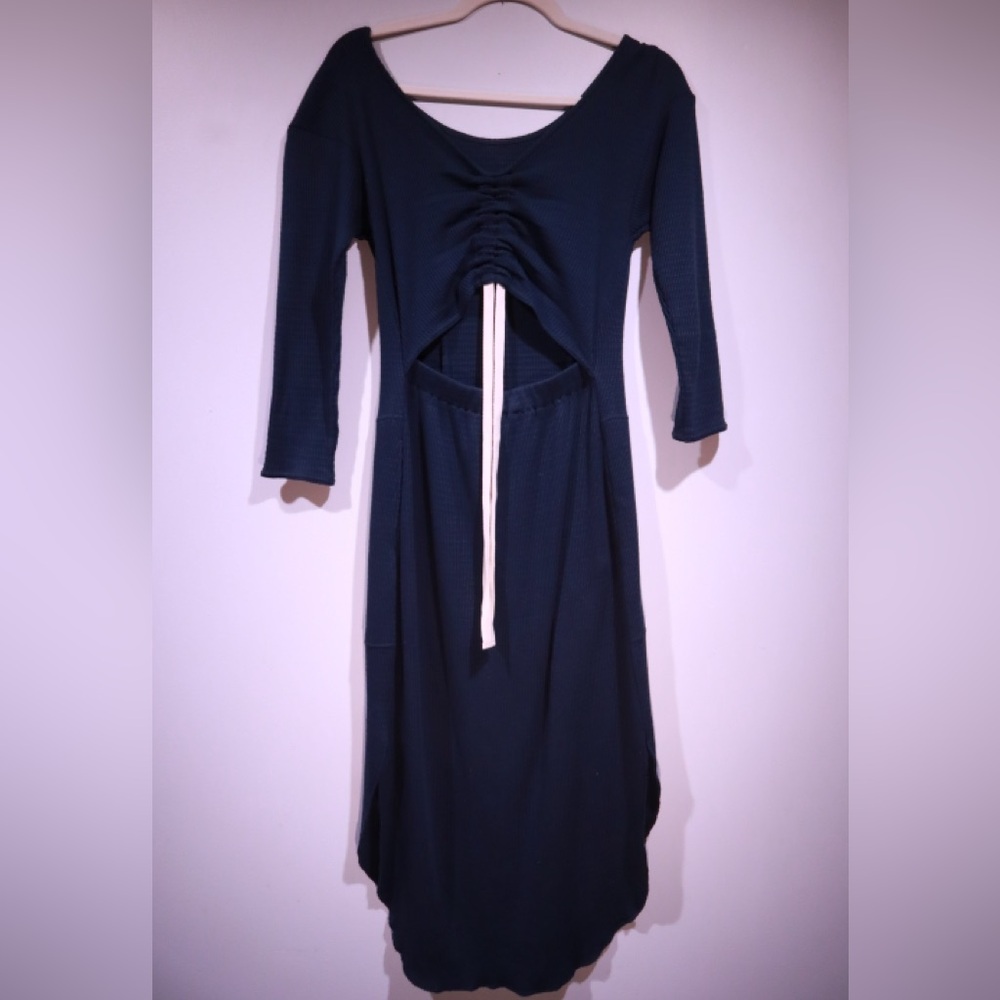 Free People Beach Navy Ribbed Knit Cutout Back Dress